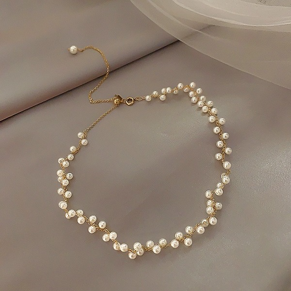 Bulk Jewelry Wholesale gold pearl crystal pearl neck chain JDC-NE-BY009 Wholesale factory from China YIWU China