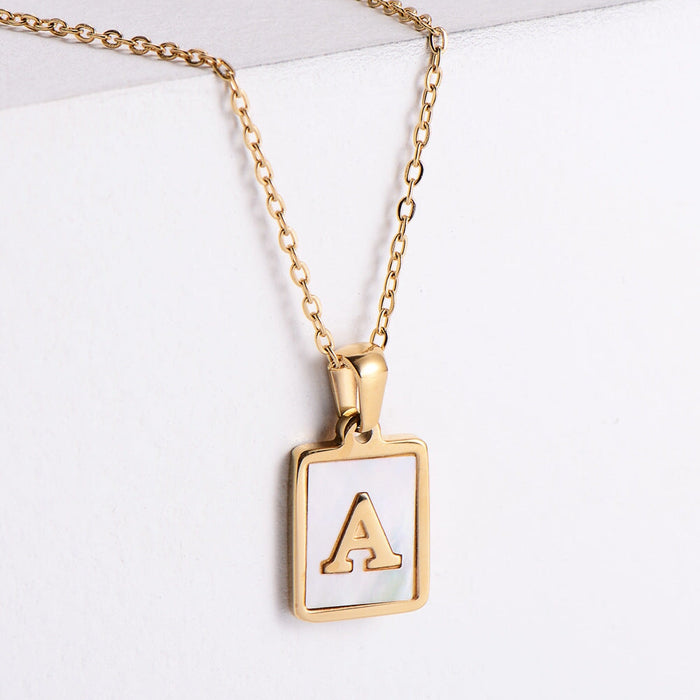 Wholesale Gold Plated Stainless Steel White Shell Letter Necklace JDC-NE-Aimi020 Necklaces 爱米 A Wholesale Jewelry JoyasDeChina Joyas De China