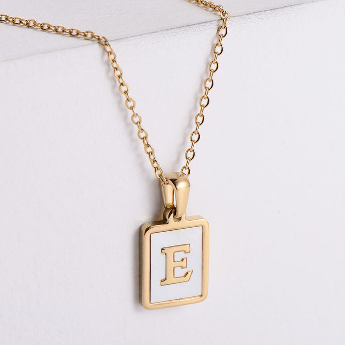 Wholesale Gold Plated Stainless Steel White Shell Letter Necklace JDC-NE-Aimi020 Necklaces 爱米 E Wholesale Jewelry JoyasDeChina Joyas De China