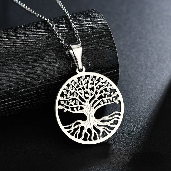 Wholesale gold Stainless Steel Tree of Life Necklace JDC-NE-RXSFL002 Necklaces 尚芙乐 C steel color Wholesale Jewelry JoyasDeChina Joyas De China