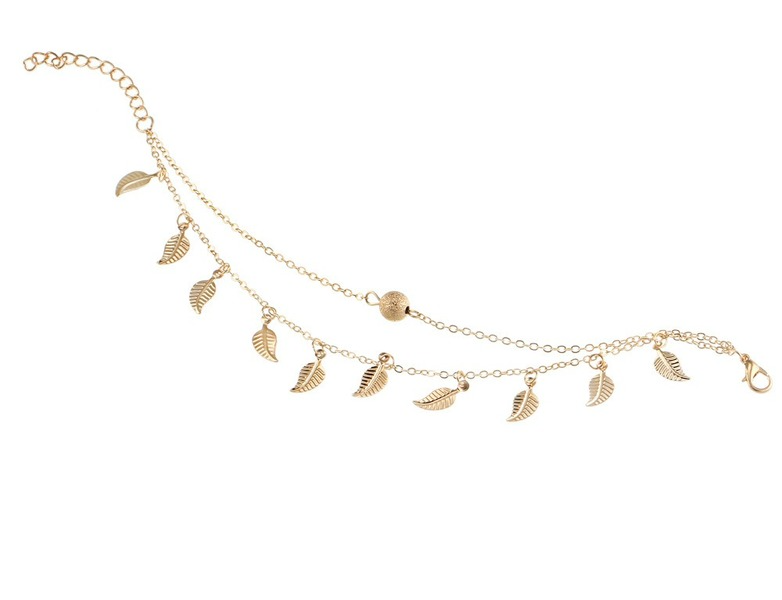 Bulk Jewelry Wholesale gold tassel leaves double vintage alloy Anklet JDC-AS-F436 Wholesale factory from China YIWU China