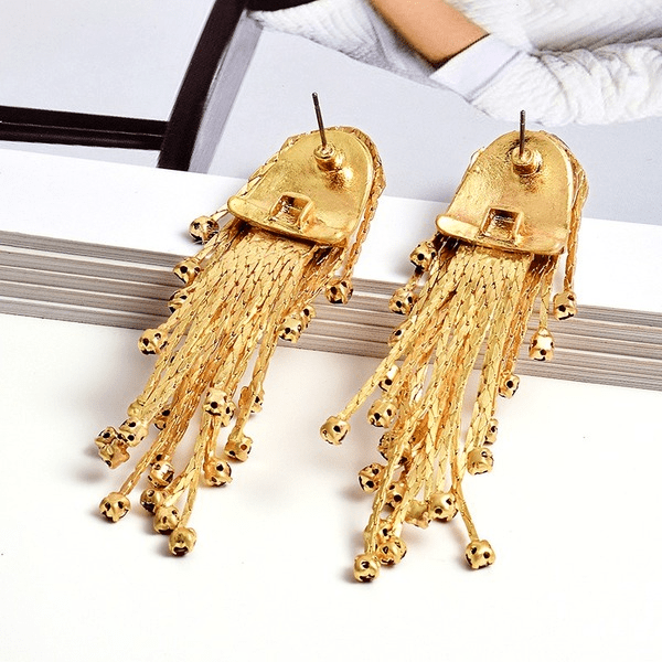 Wholesale Gold Tassel Rhinestone Hair Shape Earrings JDC-ES-SK040 Earrings 深刻 Wholesale Jewelry JoyasDeChina Joyas De China