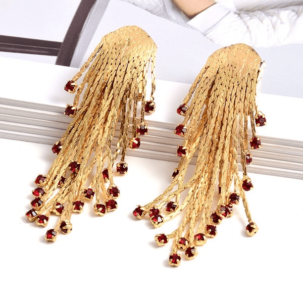 Wholesale Gold Tassel Rhinestone Hair Shape Earrings JDC-ES-SK040 Earrings 深刻 Wholesale Jewelry JoyasDeChina Joyas De China