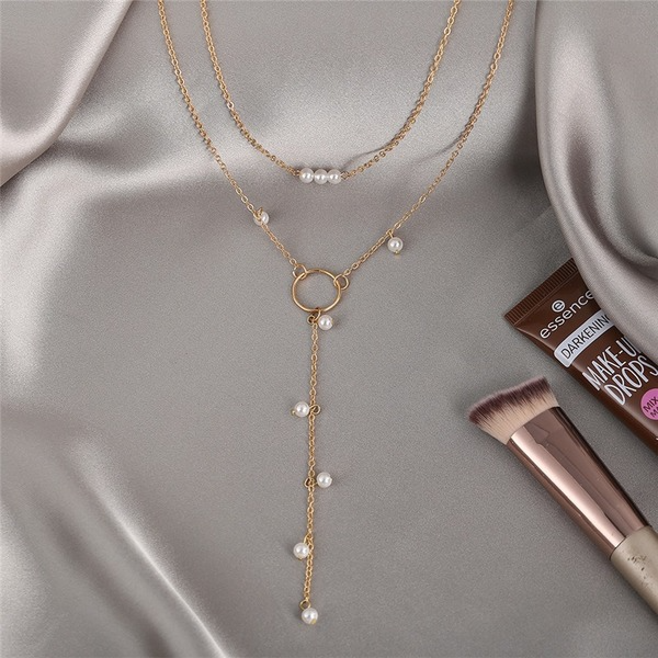 Bulk Jewelry Wholesale gold total retro pearl asymmetric Tassel Necklace  JDC-NE-F332 Wholesale factory from China YIWU China