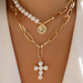 Bulk Jewelry Wholesale golden alloy cross necklace seal inlaid faux pearl sweater chain JDC-NE-F319 Wholesale factory from China YIWU China