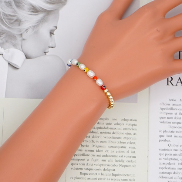 Bulk Jewelry Wholesale Golden Baroque Pearl Colorful Glass Eye Bracelet JDC-gbh379 Wholesale factory from China YIWU China