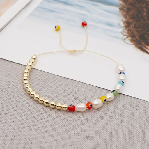 Bulk Jewelry Wholesale Golden Baroque Pearl Colorful Glass Eye Bracelet JDC-gbh379 Wholesale factory from China YIWU China