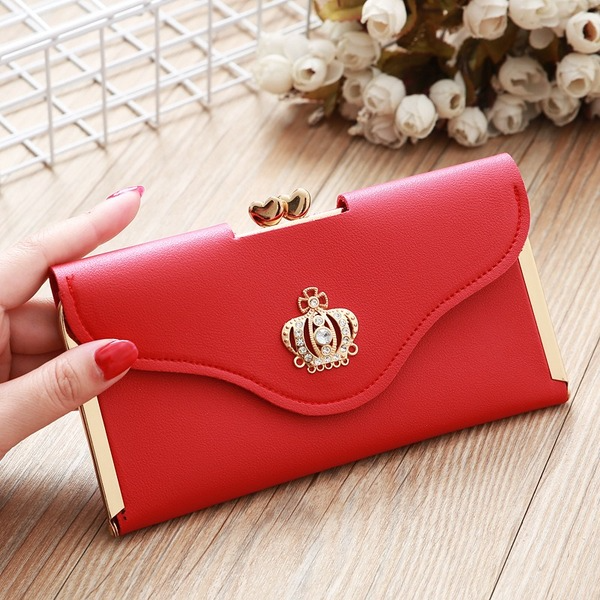 Bulk Jewelry Wholesale Golden Crown Diamond Hand Long PU Leather Wallet JDC-WT-lx012 Wholesale factory from China YIWU China