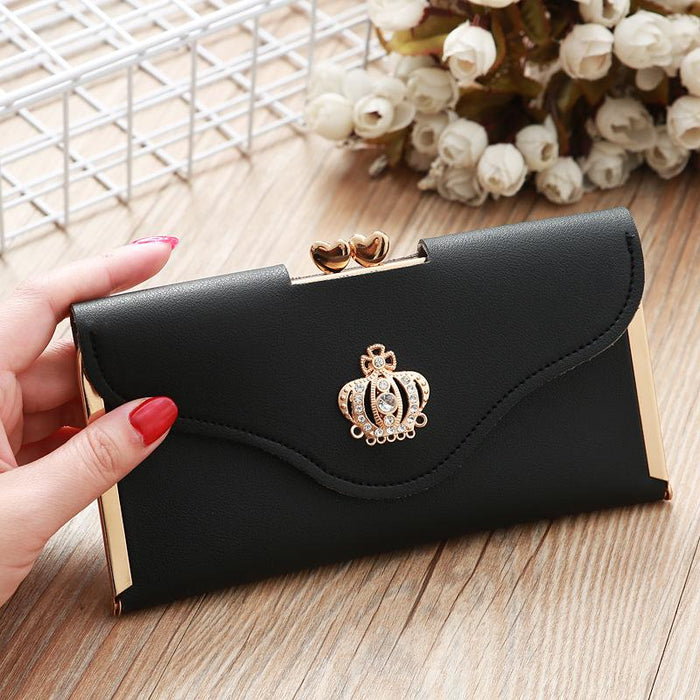 Bulk Jewelry Wholesale Golden Crown Diamond Hand Long PU Leather Wallet JDC-WT-lx012 Wholesale factory from China YIWU China