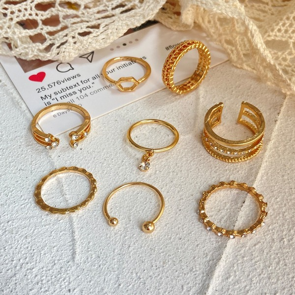 Bulk Jewelry Wholesale golden geometric hexagonal alloy stackable ring JDC-RS-F381 Wholesale factory from China YIWU China