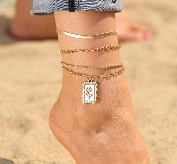Bulk Jewelry Wholesale golden multi-layer snake bone chain rose tag anklet JDC-AS-F323 Wholesale factory from China YIWU China