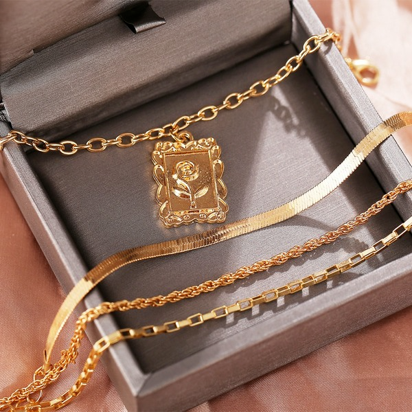 Bulk Jewelry Wholesale golden multi-layer snake bone chain rose tag anklet JDC-AS-F323 Wholesale factory from China YIWU China
