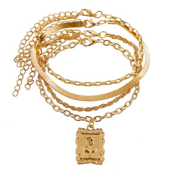 Bulk Jewelry Wholesale golden multi-layer snake bone chain rose tag anklet JDC-AS-F323 Wholesale factory from China YIWU China
