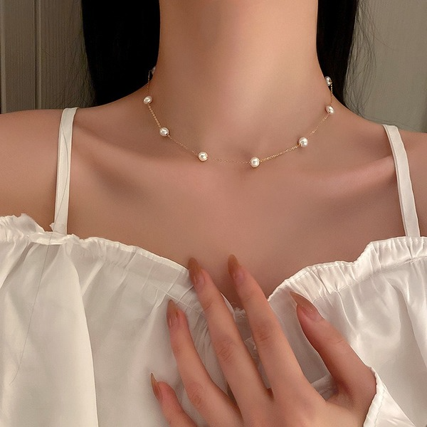 Bulk Jewelry Wholesale golden pearl pearl necklace clavicle chain JDC-NE-BY025 Wholesale factory from China YIWU China