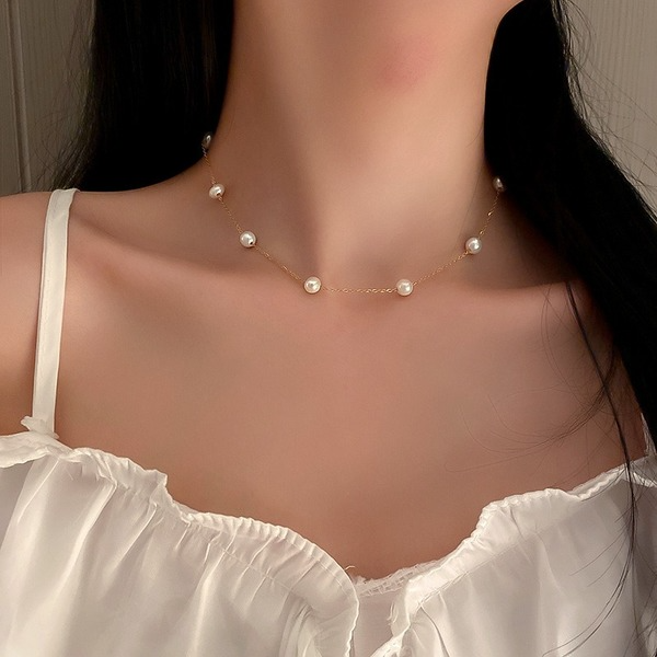 Bulk Jewelry Wholesale golden pearl pearl necklace clavicle chain JDC-NE-BY025 Wholesale factory from China YIWU China