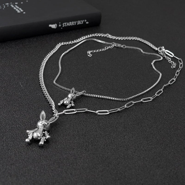 Wholesale Gothic Easter Bunny Double Layer Titanium Steel Necklace JDC-NE-SaB001 Necklaces 飒宝 Wholesale Jewelry JoyasDeChina Joyas De China