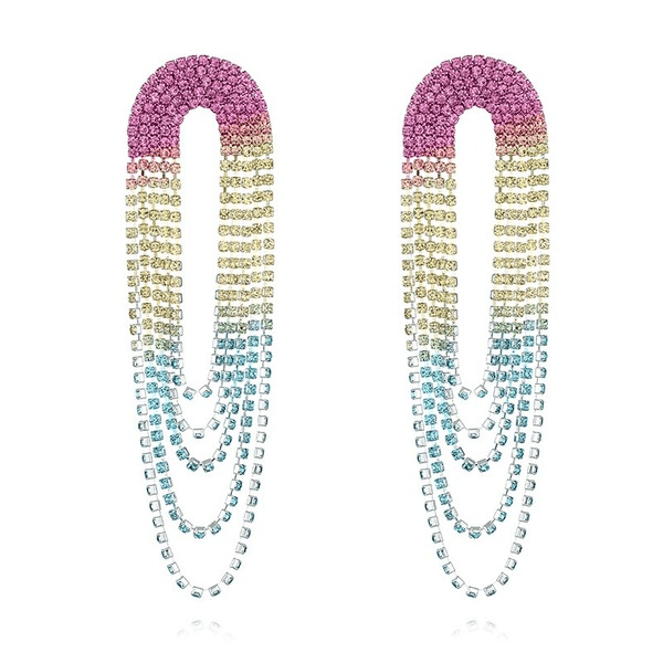Wholesale Gradient Color Rhinestone Long Fringe Large Earrings JDC-ES-ZHONGW014 Earrings 众薇 Wholesale Jewelry JoyasDeChina Joyas De China