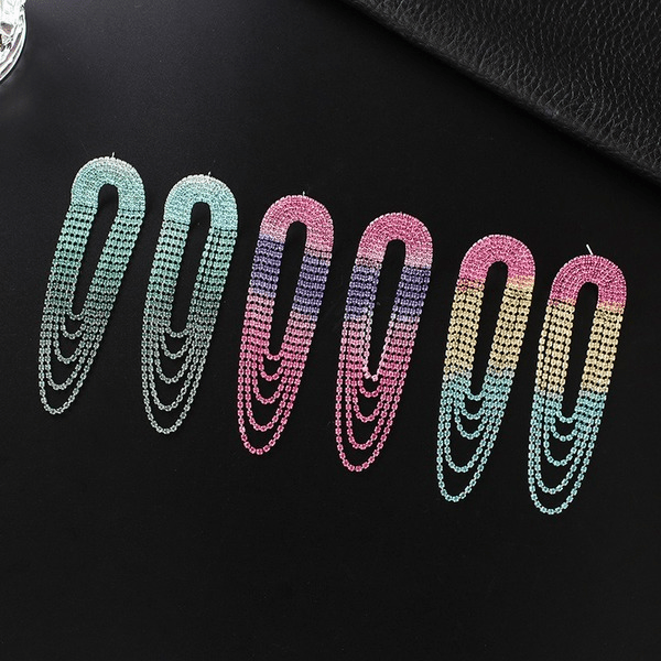 Wholesale Gradient Color Rhinestone Long Fringe Large Earrings JDC-ES-ZHONGW014 Earrings 众薇 Wholesale Jewelry JoyasDeChina Joyas De China