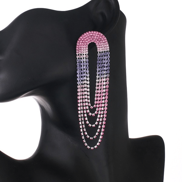 Wholesale Gradient Color Rhinestone Long Fringe Large Earrings JDC-ES-ZHONGW014 Earrings 众薇 Wholesale Jewelry JoyasDeChina Joyas De China