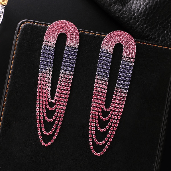 Wholesale Gradient Color Rhinestone Long Fringe Large Earrings JDC-ES-ZHONGW014 Earrings 众薇 Wholesale Jewelry JoyasDeChina Joyas De China
