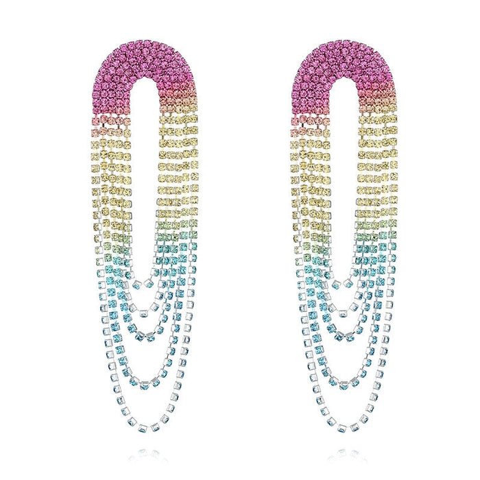 Wholesale Gradient Color Rhinestone Long Fringe Large Earrings JDC-ES-ZHONGW014 Earrings 众薇 Intermediate champagne Wholesale Jewelry JoyasDeChina Joyas De China