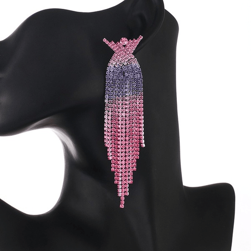 Wholesale Gradient Colored Rhinestone Cross Long Fringe Large Earrings JDC-ES-ZHONGW009 Earrings 众薇 Wholesale Jewelry JoyasDeChina Joyas De China