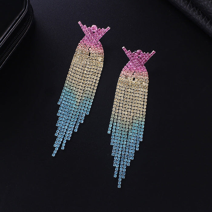 Wholesale Gradient Colored Rhinestone Cross Long Fringe Large Earrings JDC-ES-ZHONGW009 Earrings 众薇 Intermediate champagne Wholesale Jewelry JoyasDeChina Joyas De China