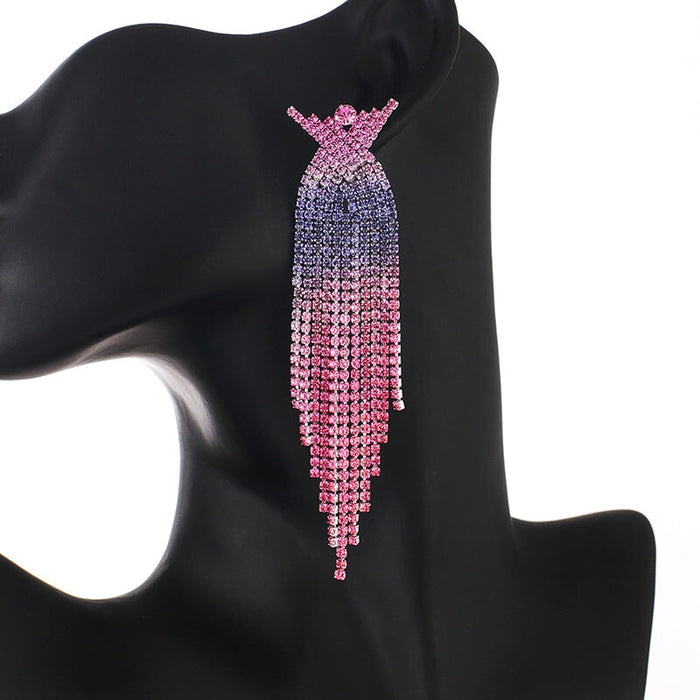 Wholesale Gradient Colored Rhinestone Cross Long Fringe Large Earrings JDC-ES-ZHONGW009 Earrings 众薇 middle purple Wholesale Jewelry JoyasDeChina Joyas De China