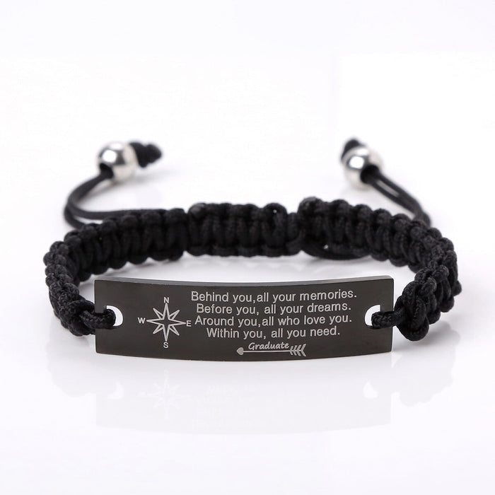 Wholesale graduation season glossy stainless steel curved sheet braided rope stretch bracelet JDC-BT-HongX009 Bracelet 宏祥 Wholesale Jewelry JoyasDeChina Joyas De China