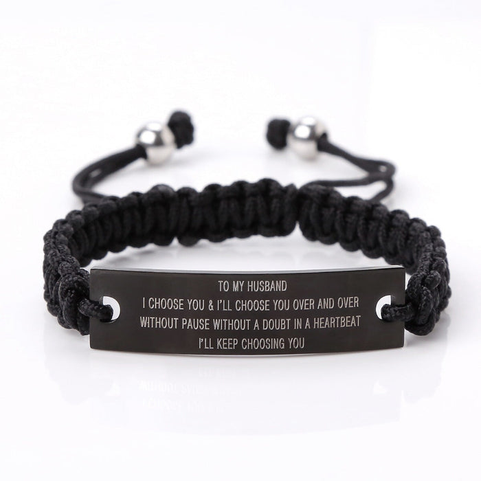 Wholesale graduation season glossy stainless steel curved sheet braided rope stretch bracelet JDC-BT-HongX009 Bracelet 宏祥 Wholesale Jewelry JoyasDeChina Joyas De China
