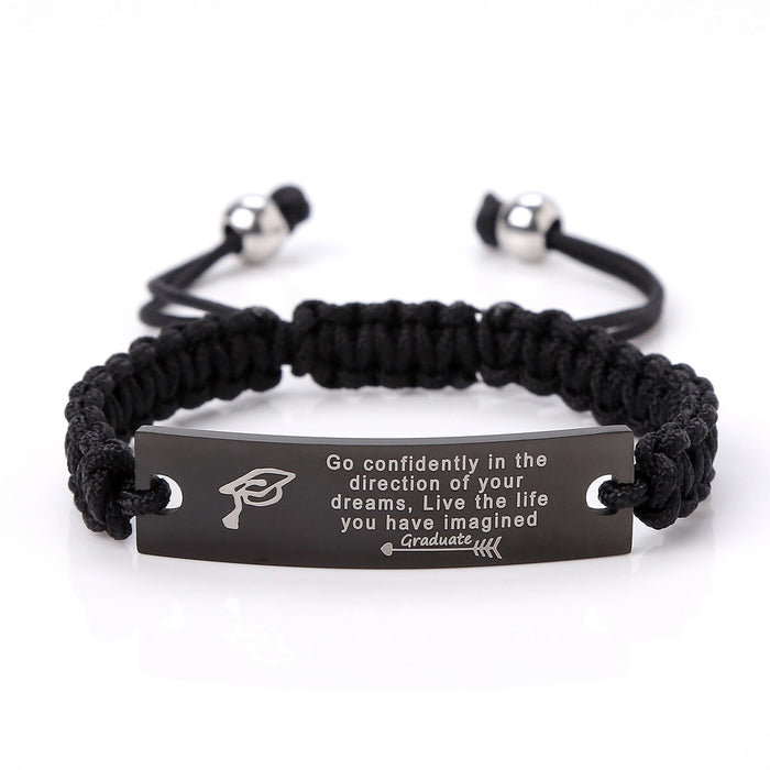 Wholesale graduation season glossy stainless steel curved sheet braided rope stretch bracelet JDC-BT-HongX009 Bracelet 宏祥 Wholesale Jewelry JoyasDeChina Joyas De China