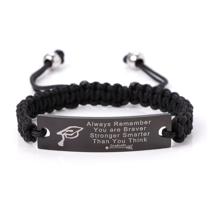 Wholesale graduation season glossy stainless steel curved sheet braided rope stretch bracelet JDC-BT-HongX009 Bracelet 宏祥 Wholesale Jewelry JoyasDeChina Joyas De China