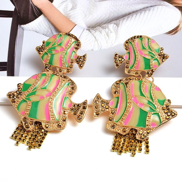 Wholesale green alloy earrings JDC-ES-SK045 Earrings 深刻 Wholesale Jewelry JoyasDeChina Joyas De China