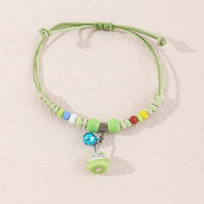 Wholesale green beaded bell length adjustable braid bracelet JDC-BT-E274 Bracelet 奈珠 1 Wholesale Jewelry JoyasDeChina Joyas De China