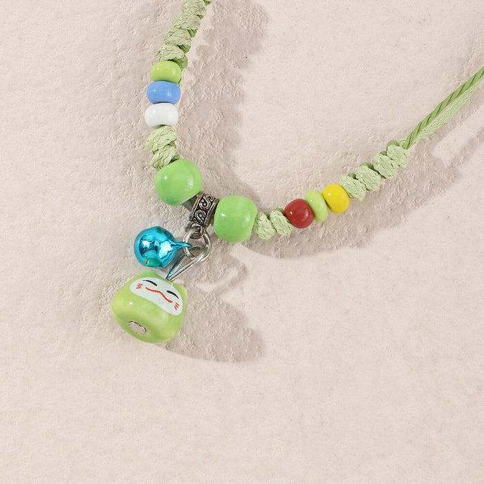Wholesale green beaded bell length adjustable braid bracelet JDC-BT-E274 Bracelet 奈珠 Wholesale Jewelry JoyasDeChina Joyas De China