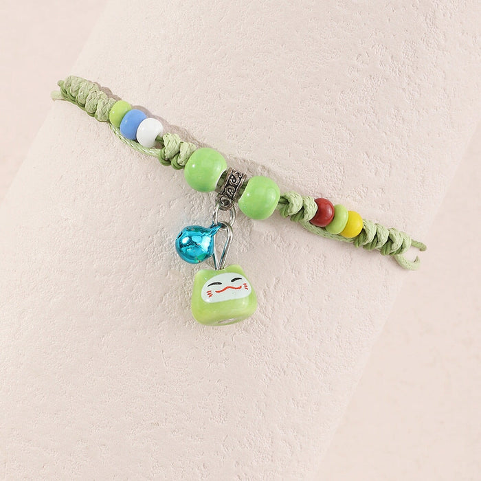 Wholesale green beaded bell length adjustable braid bracelet JDC-BT-E274 Bracelet 奈珠 Wholesale Jewelry JoyasDeChina Joyas De China
