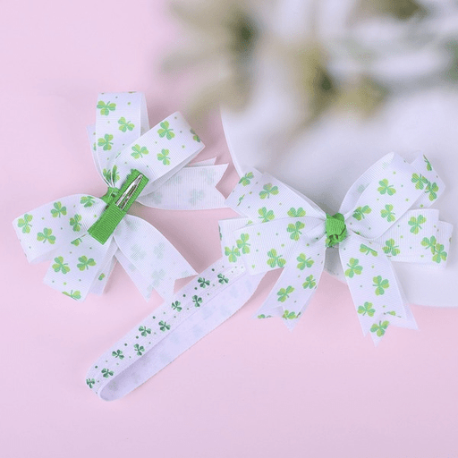 Wholesale green fabric kids clover bow hair clips JDC-HC-GSQN042 Hair Clips 丘诺 Wholesale Jewelry JoyasDeChina Joyas De China