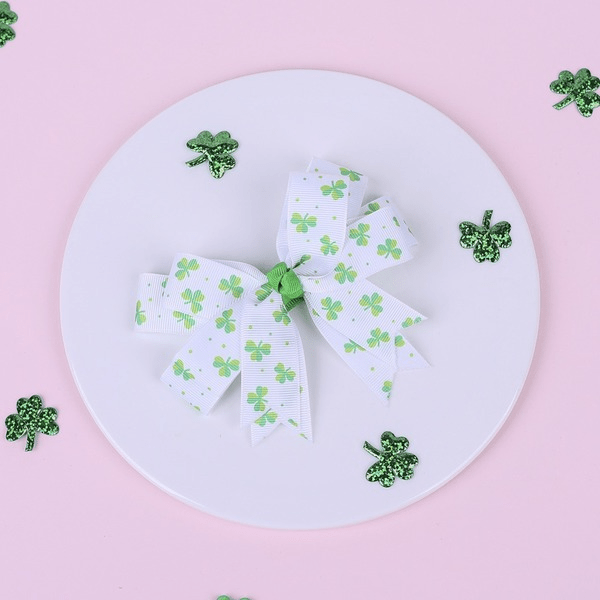 Wholesale green fabric kids clover bow hair clips JDC-HC-GSQN042 Hair Clips 丘诺 Wholesale Jewelry JoyasDeChina Joyas De China