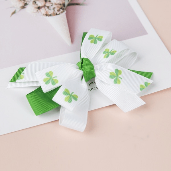 Wholesale Green Fabric Shamrock Bow Hair Clip St. Patrick's Day JDC-HC-GSQN044 Hair Clips 丘诺 Wholesale Jewelry JoyasDeChina Joyas De China