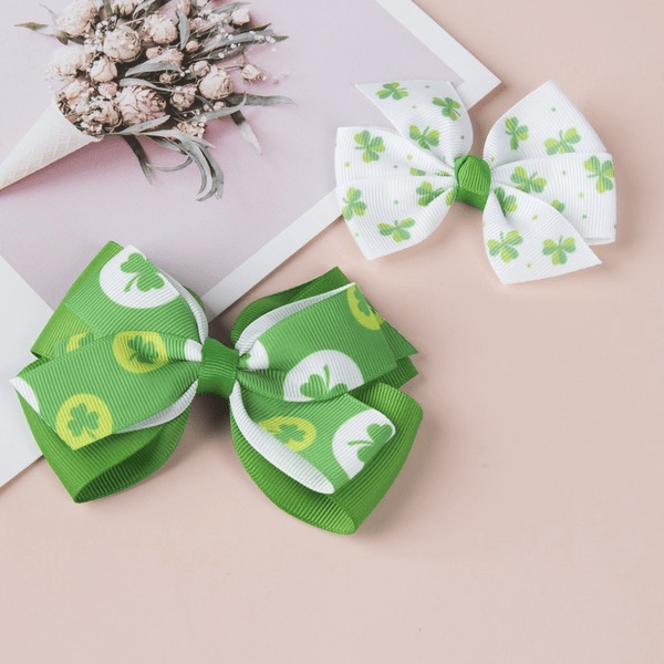 Wholesale Green Fabric Shamrock Bow Hair Clip St. Patrick's Day JDC-HC-GSQN044 Hair Clips 丘诺 Wholesale Jewelry JoyasDeChina Joyas De China