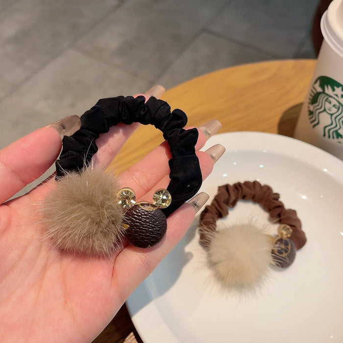 Wholesale hair ball leather rubber band plush hair rope（F）JDC-HS-GSXP006 Hair Scrunchies 宏鑫 Wholesale Jewelry JoyasDeChina Joyas De China