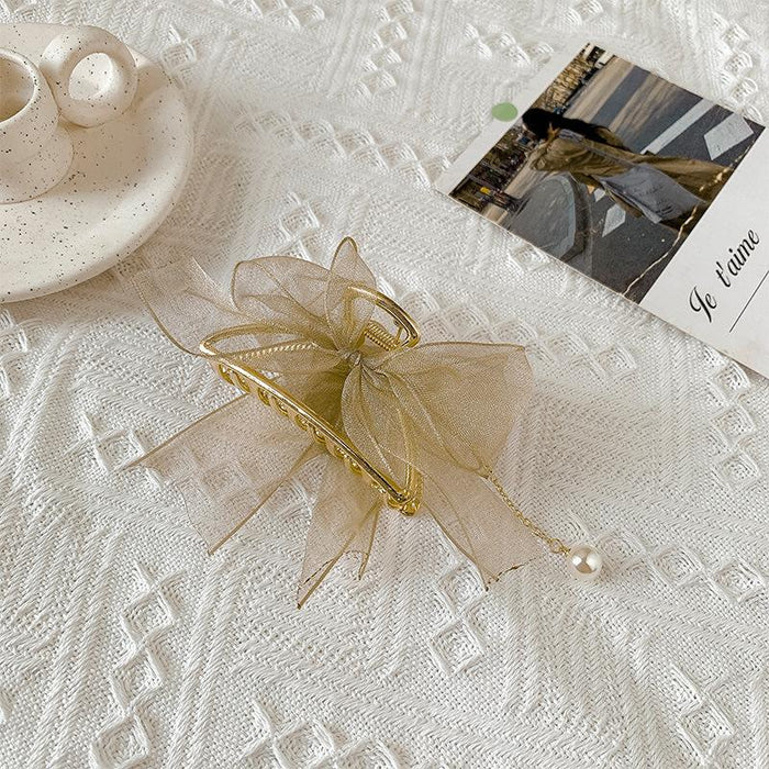 Bulk Jewelry Wholesale Hair Clips mesh yarn bow pearl tassel JDC-HD-bd045 Wholesale factory from China YIWU China