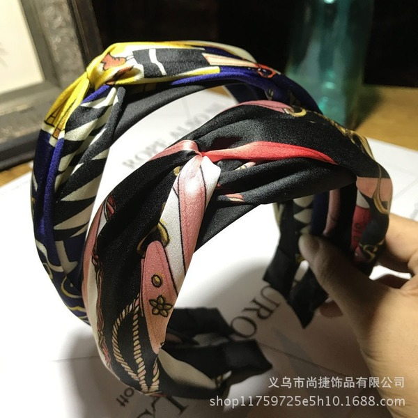 Bulk Jewelry Wholesale hairband color matching printing fabric chain broken flower bow JDC-HD-sj028 Wholesale factory from China YIWU China