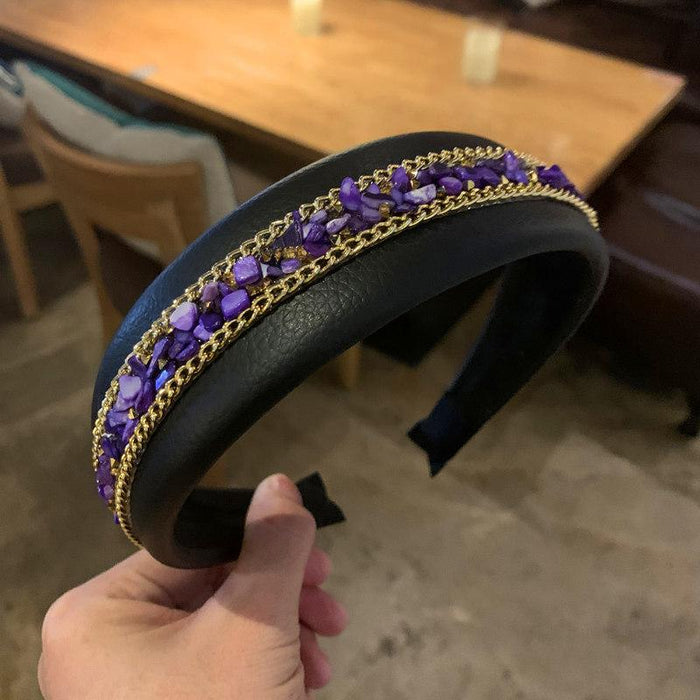 Bulk Jewelry Wholesale hairband PU leather inlaid color Stone female JDC-HD-sj034 Wholesale factory from China YIWU China