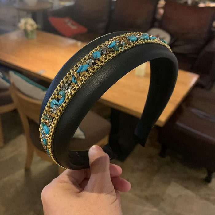 Bulk Jewelry Wholesale hairband PU leather inlaid color Stone female JDC-HD-sj034 Wholesale factory from China YIWU China