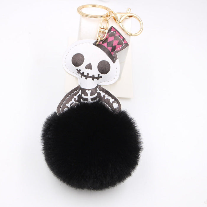 Wholesale Halloween Leather Skull Imitation Hair Hair Ball Keychain JDC-KC-Zuge030 Keychains 祖格 Wholesale Jewelry JoyasDeChina Joyas De China