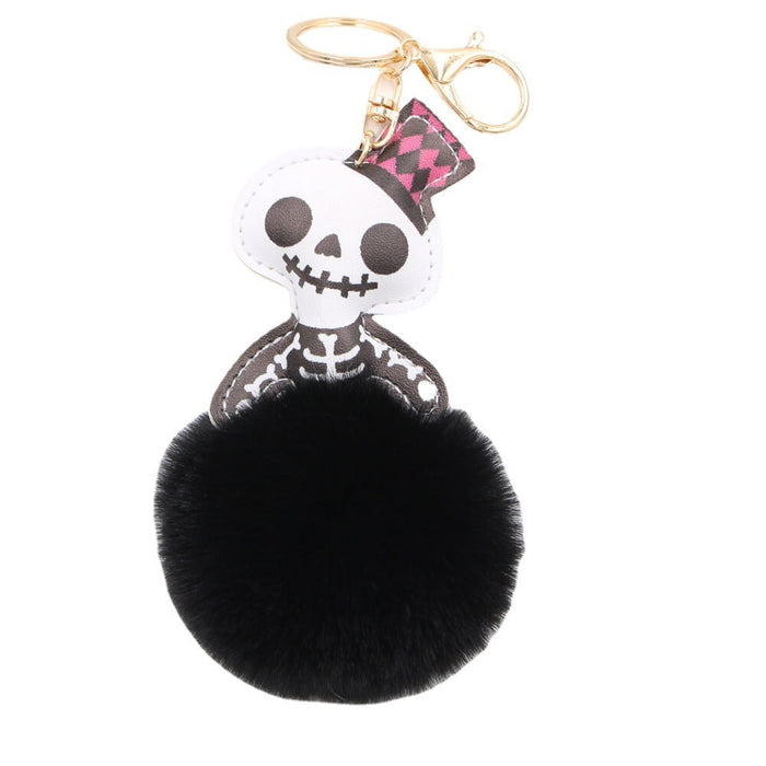 Wholesale Halloween Leather Skull Imitation Hair Hair Ball Keychain JDC-KC-Zuge030 Keychains 祖格 Wholesale Jewelry JoyasDeChina Joyas De China