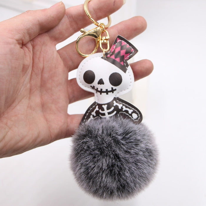 Wholesale Halloween Leather Skull Imitation Hair Hair Ball Keychain JDC-KC-Zuge030 Keychains 祖格 Wholesale Jewelry JoyasDeChina Joyas De China