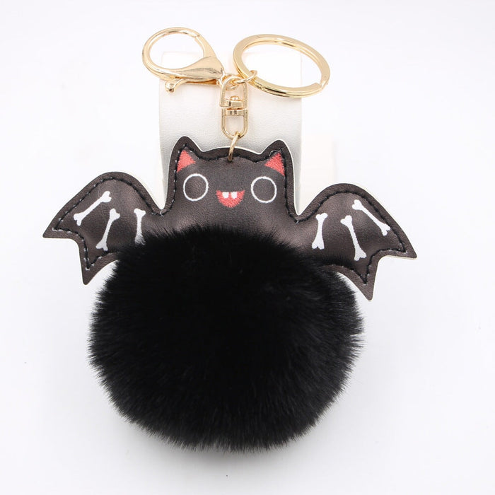 Wholesale Halloween PU Leather Imitation Hair Bat Hair Ball Keychain JDC-KC-Zuge024 Keychains 祖格 Wholesale Jewelry JoyasDeChina Joyas De China