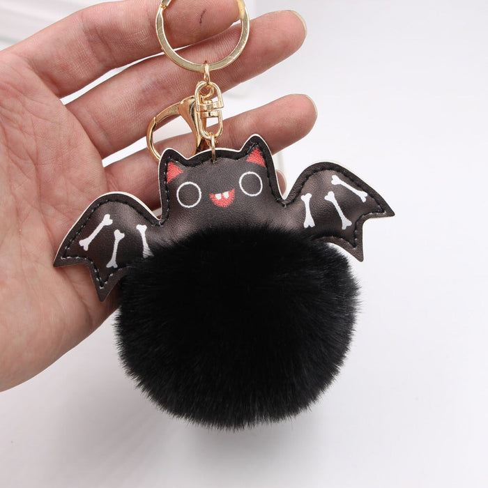 Wholesale Halloween PU Leather Imitation Hair Bat Hair Ball Keychain JDC-KC-Zuge024 Keychains 祖格 black Wholesale Jewelry JoyasDeChina Joyas De China